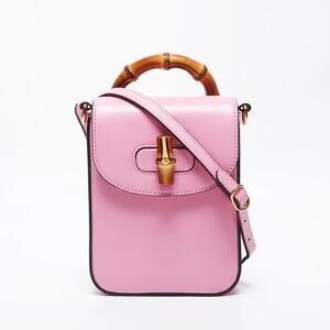 Gucci Bamboo 2 Way Shoulder Bag Women's Pink Leather Top Handle Crossbody NIB